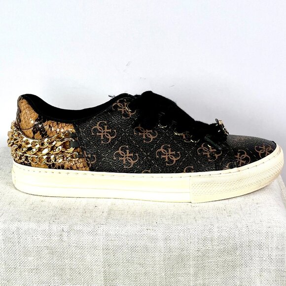 GUESS Luxe Chain-Embellished Snakeskin Sneakers Designer Streetwear Size 7 ½ M - Picture 13 of 16